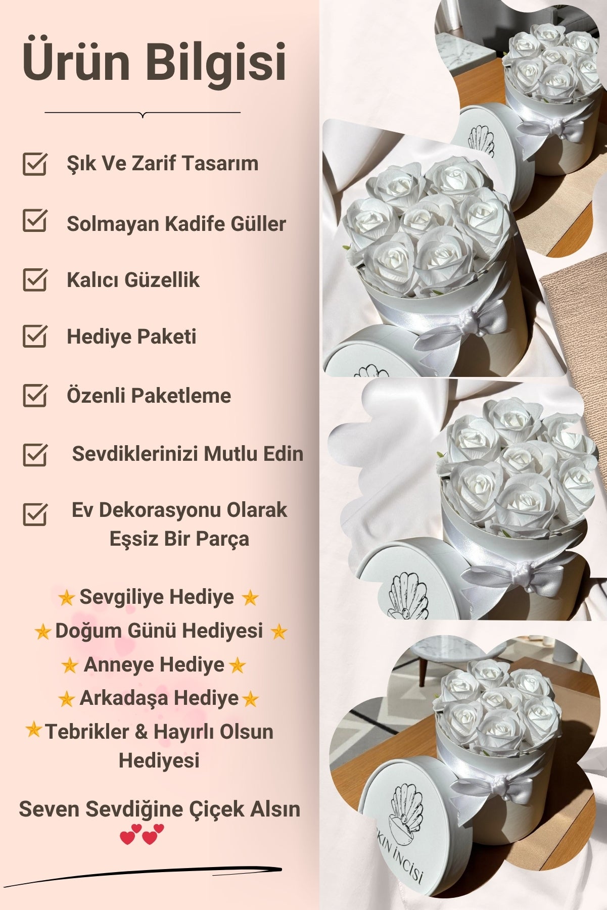 Sevgiliye Özel Hediyelik Gül Kutusu – Beyaz Kadife Gül