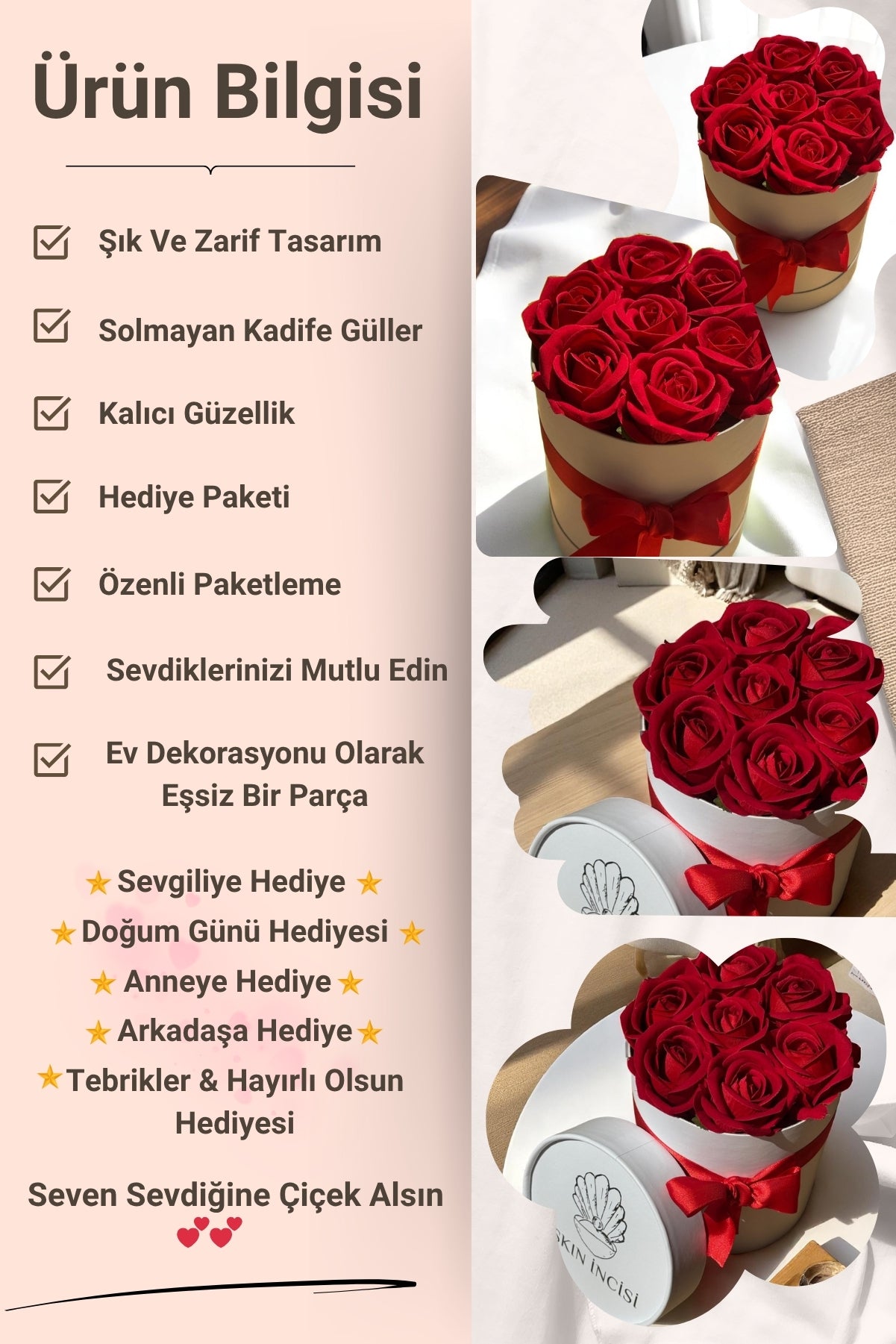 Sevgiliye Özel Hediyelik Gül Kutusu – Kırmızı Yapay Gül