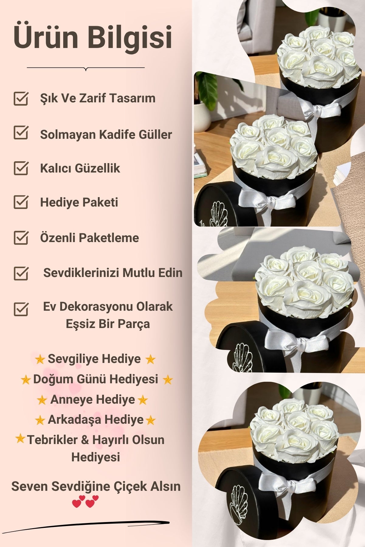 Sevgiliye Özel Hediyelik Gül Kutusu – Beyaz Yapay Gül