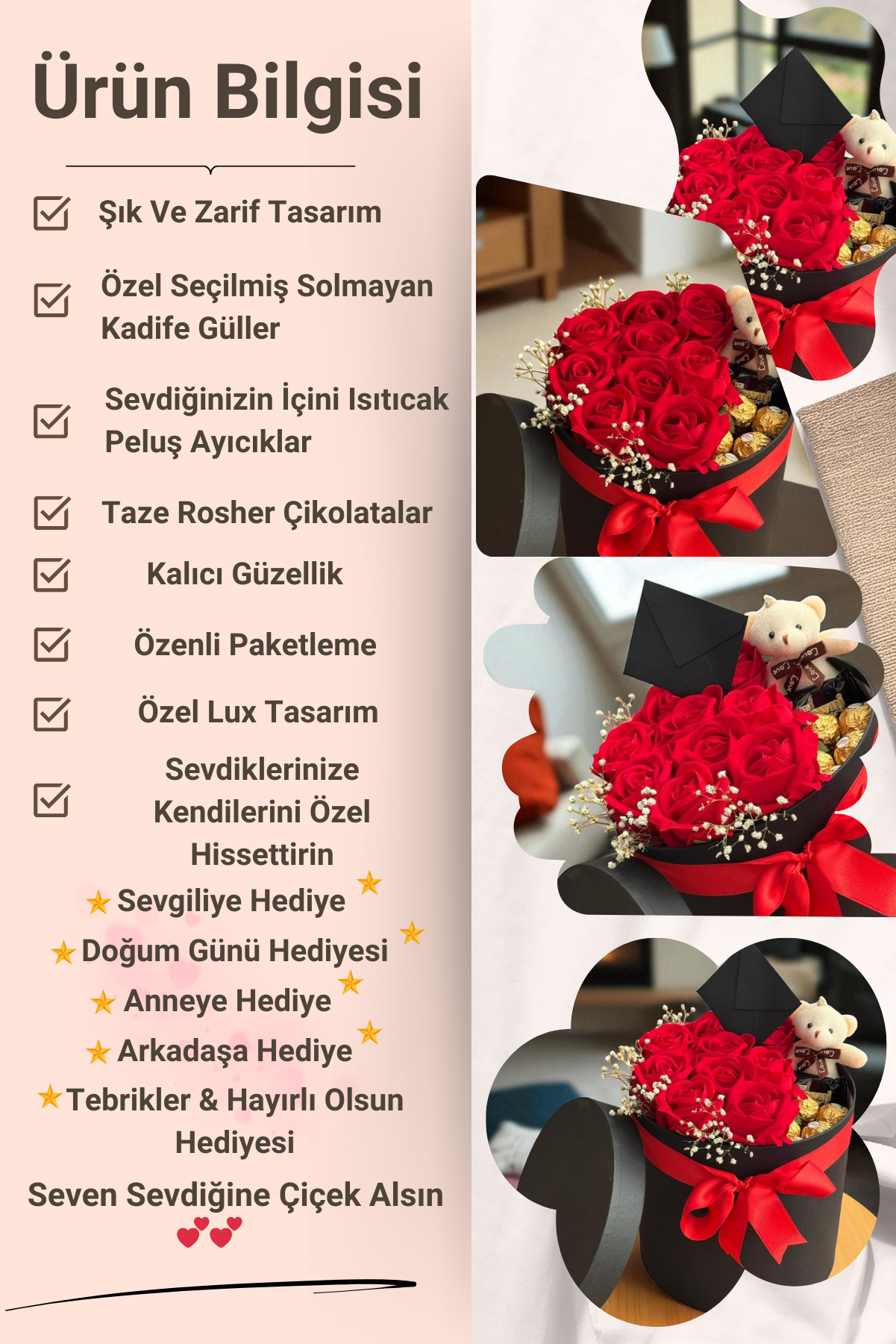 Romantik Lüks Kırmızı Gül Kutusu Büyük Boy – Peluş Ayıcık & Çikolata Detaylı