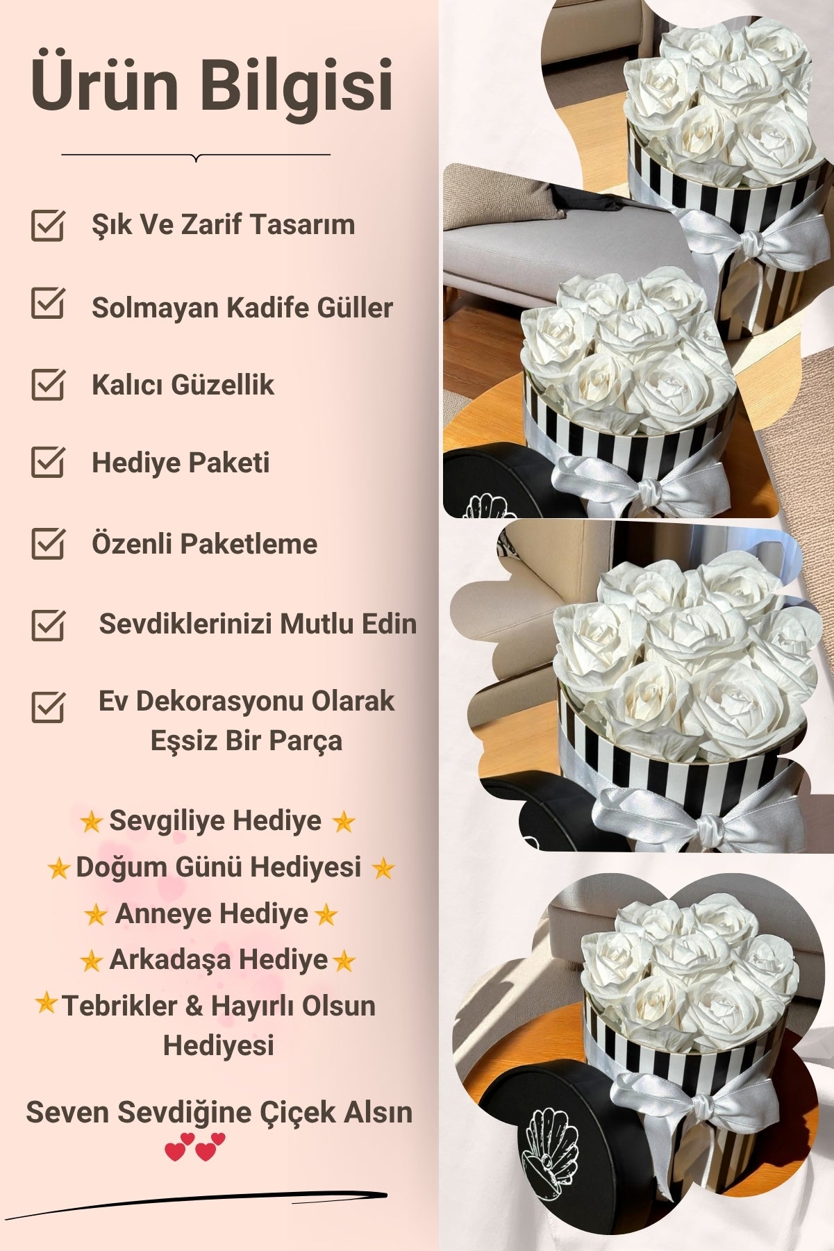 Sevgiliye Özel Hediyelik Gül Kutusu – Beyaz Yapay Gül