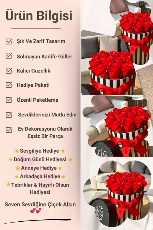 Sevdiklerinize Özel Hediyelik Gül Kutusu – Çizgili Kırmızı Kokulu Gül