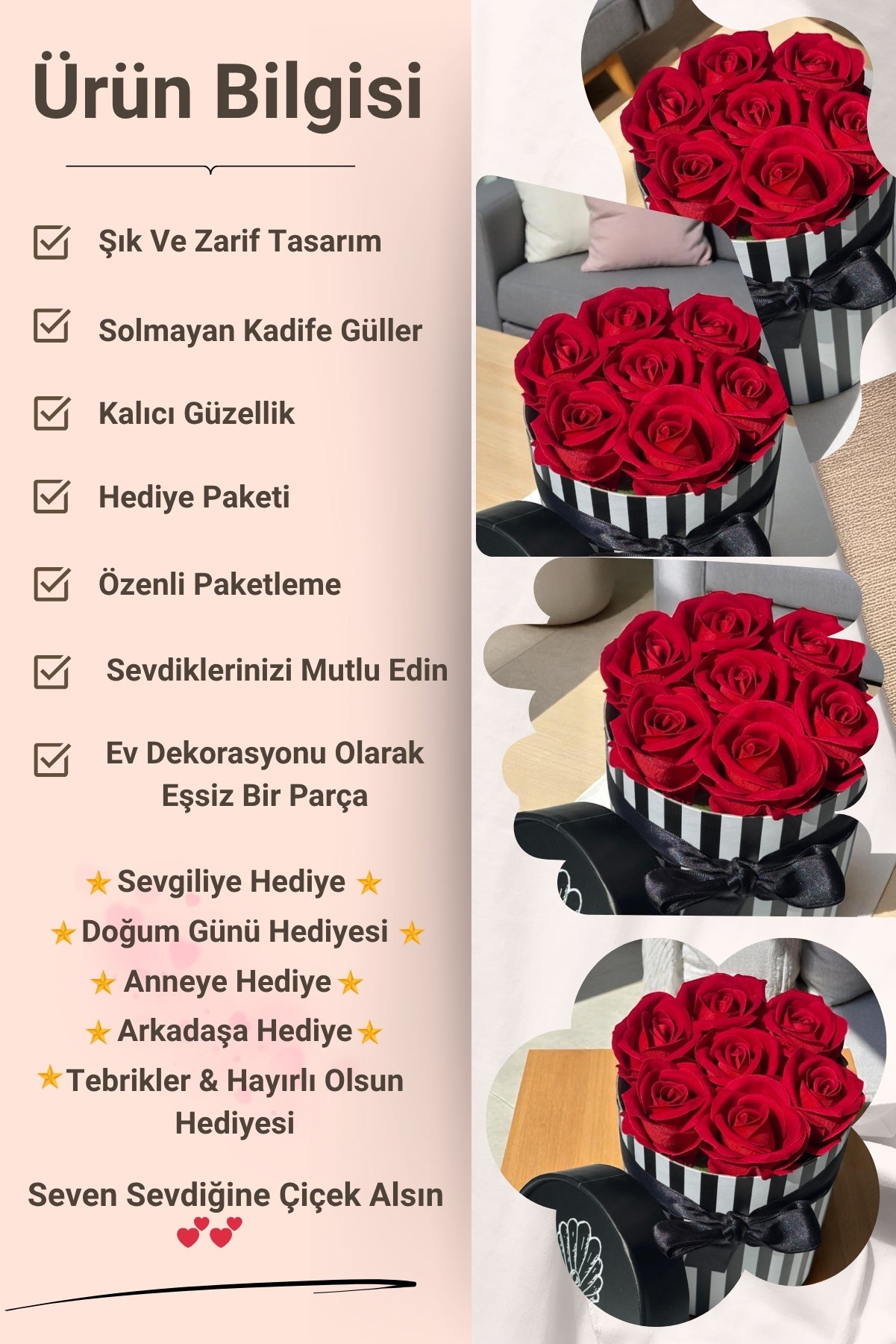 Sevgiliye Özel Hediyelik Gül Kutusu – Kırmızı Yapay Gül