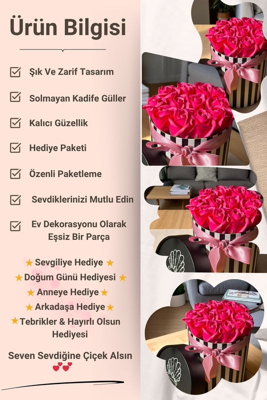 Sevdiklerinize Özel Hediyelik Gül Kutusu – Çizgili Pembe Kokulu Gül