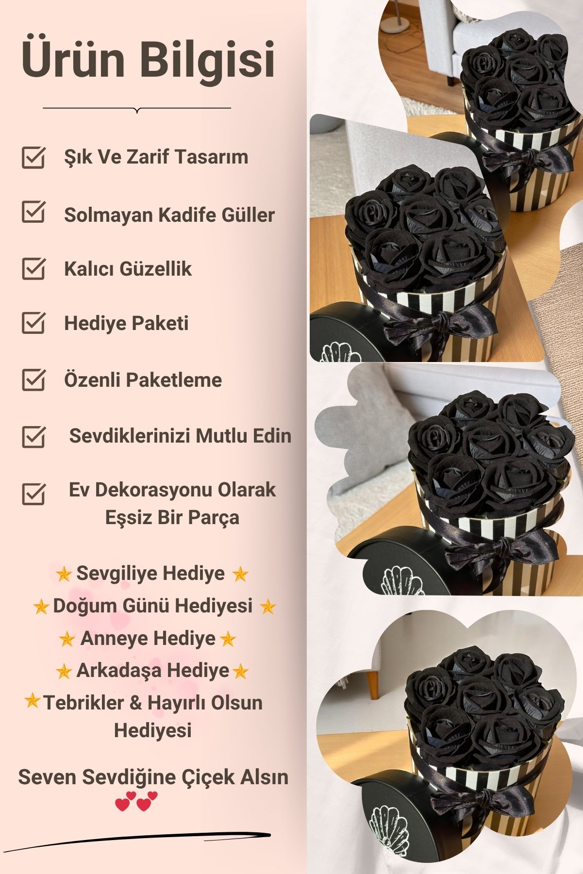 Sevgiliye Özel Hediyelik Gül Kutusu – Siyah Yapay Gül