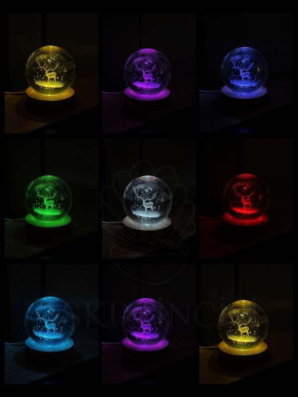 RGB Işıklı Geyikli Kar Küresi – Dekoratif Gece Lambası