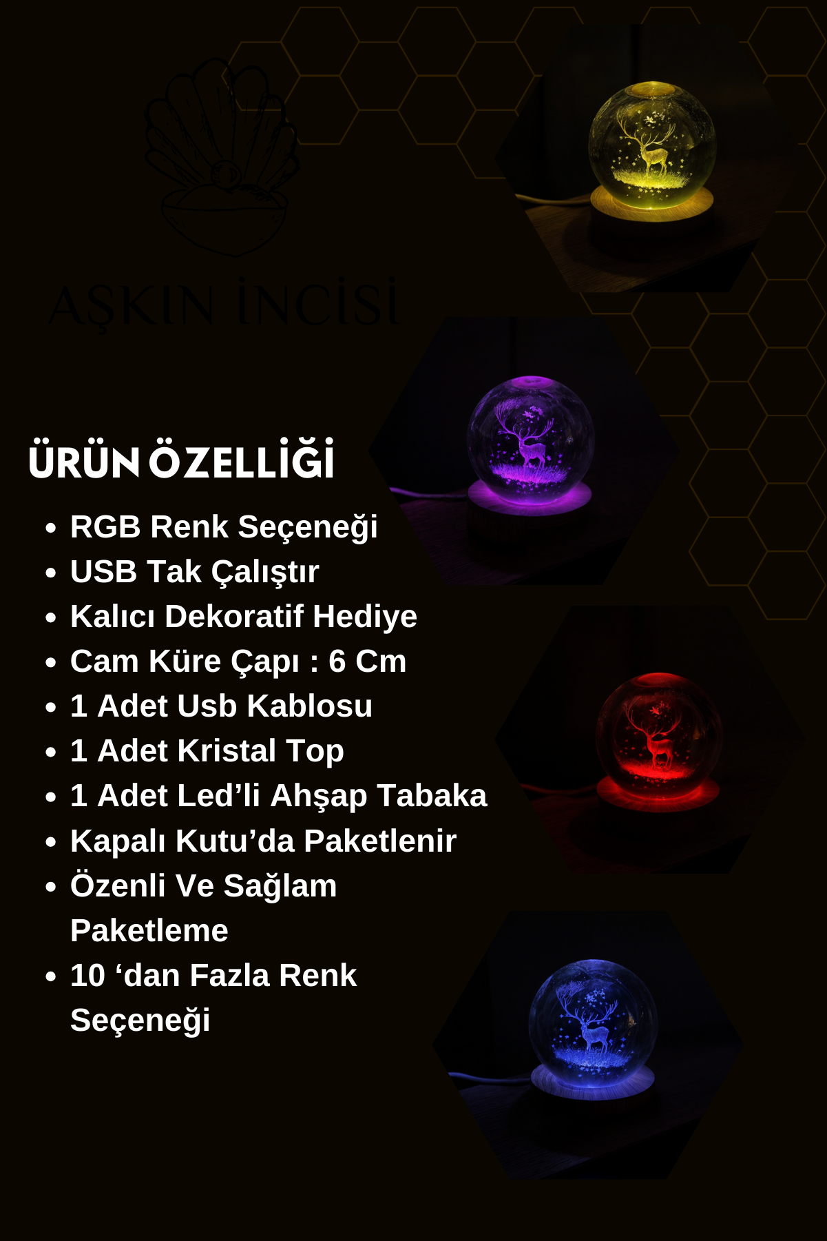 RGB Işıklı Geyikli Kar Küresi – Dekoratif Gece Lambası