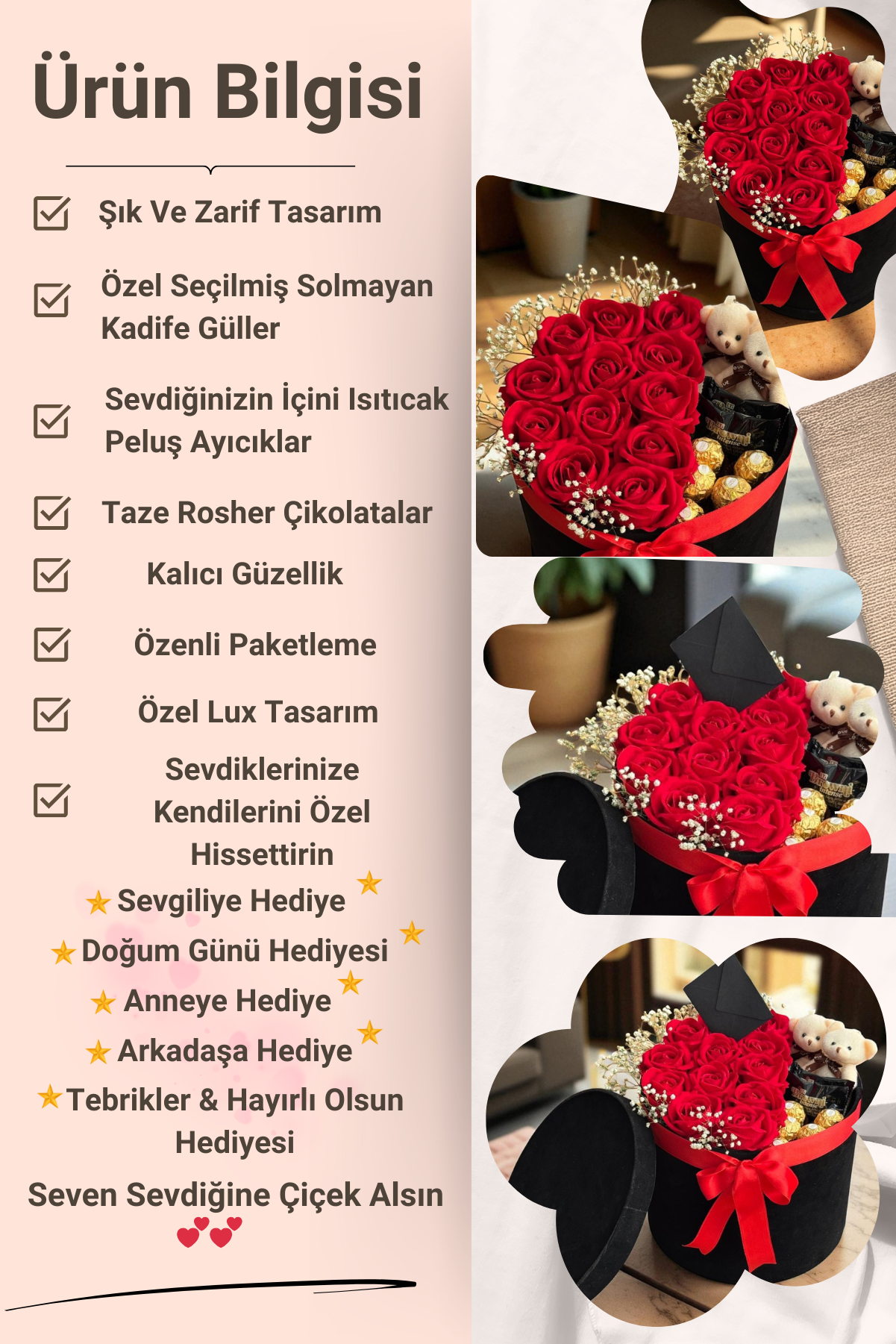 Romantik Lüks Kırmızı Kadife Gül Kutusu Prestij Boy – Peluş Ayıcık & Çikolata Detaylı