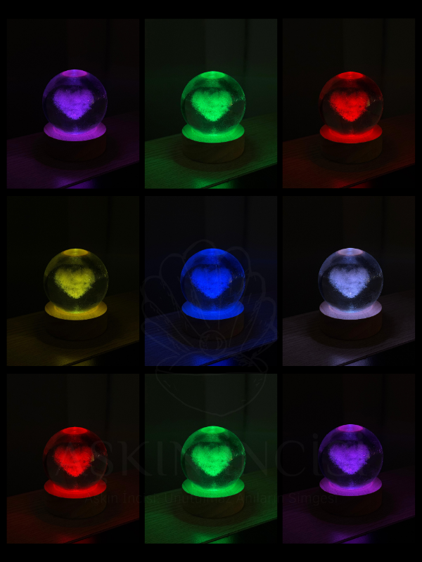 Renk Değiştiren RGB Led Işıklı Kalpli Kristal Gezegen Küre