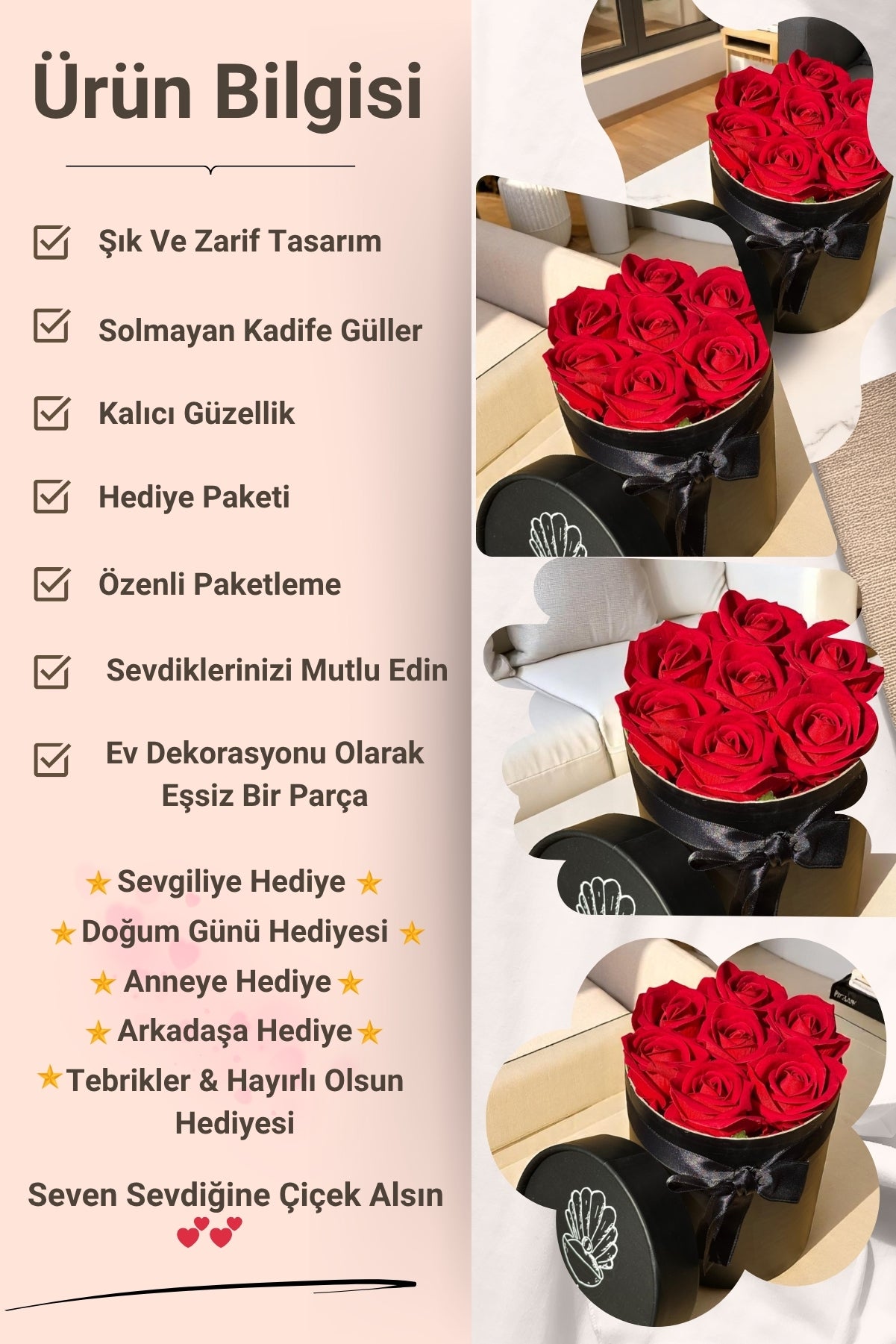 Sevgiliye Özel Hediyelik Gül Kutusu – Kırmızı Yapay Gül