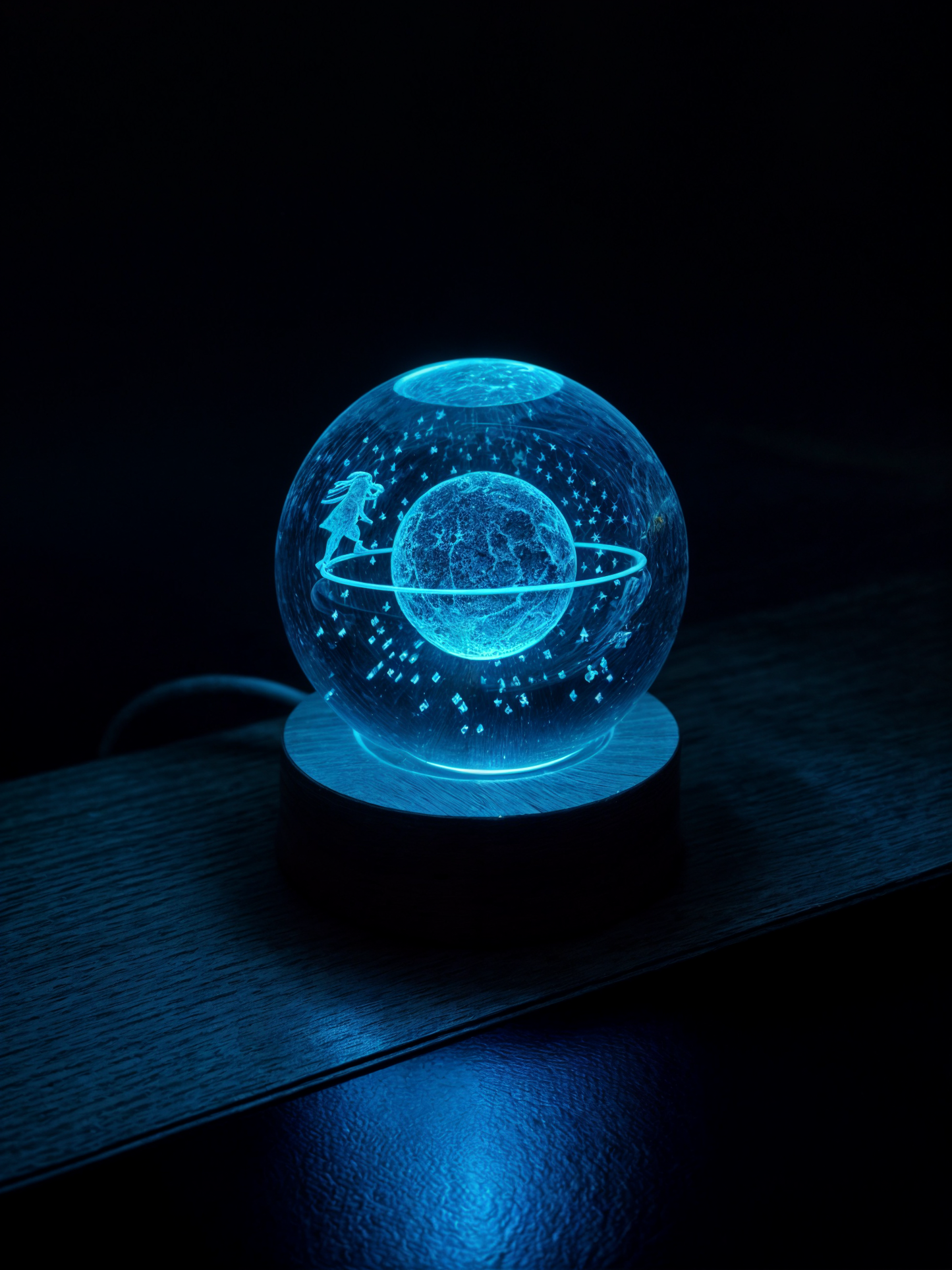 RGB Işıklı Satürn Kız Kar Küresi – Dekoratif Gece Lambası