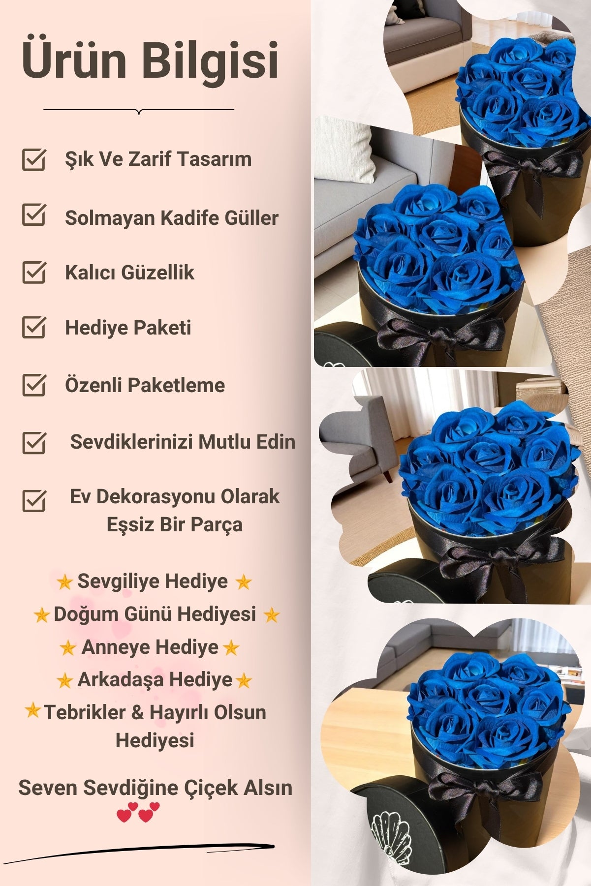 Sevgiliye Özel Hediyelik Gül Kutusu – Mavi Yapay Gül