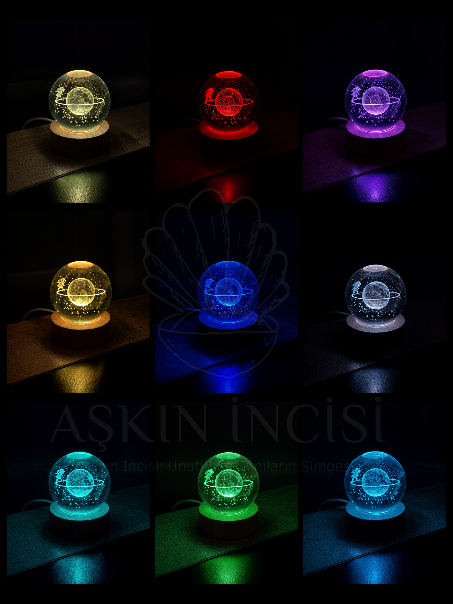 RGB Işıklı Satürn Kız Kar Küresi – Dekoratif Gece Lambası