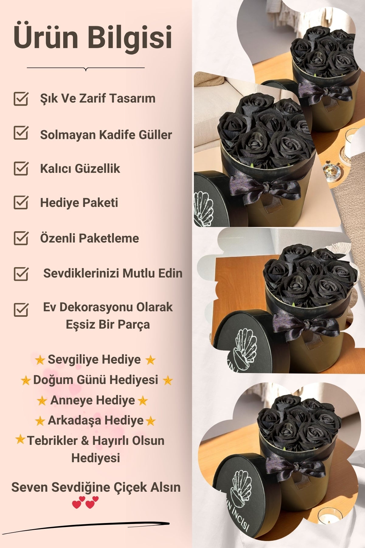 Sevgiliye Özel Hediyelik Gül Kutusu – Siyah Yapay Gül