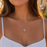 Pembe Kristal Ay Çiçeği 316L Çelik Kolye (Gold)