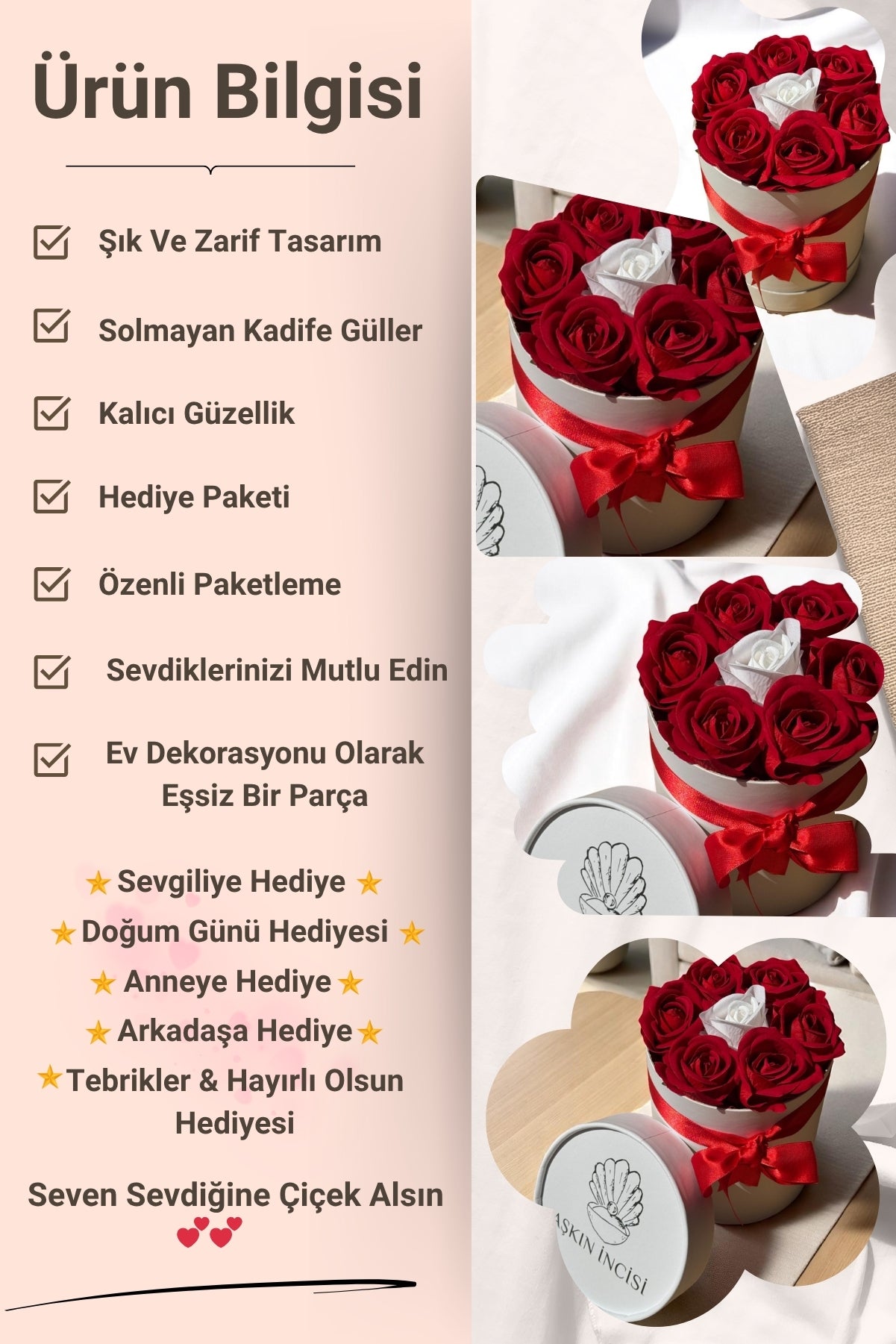 Sevgiliye Özel Hediyelik Gül Kutusu – Kırmızı & Beyaz Solmayan Gül