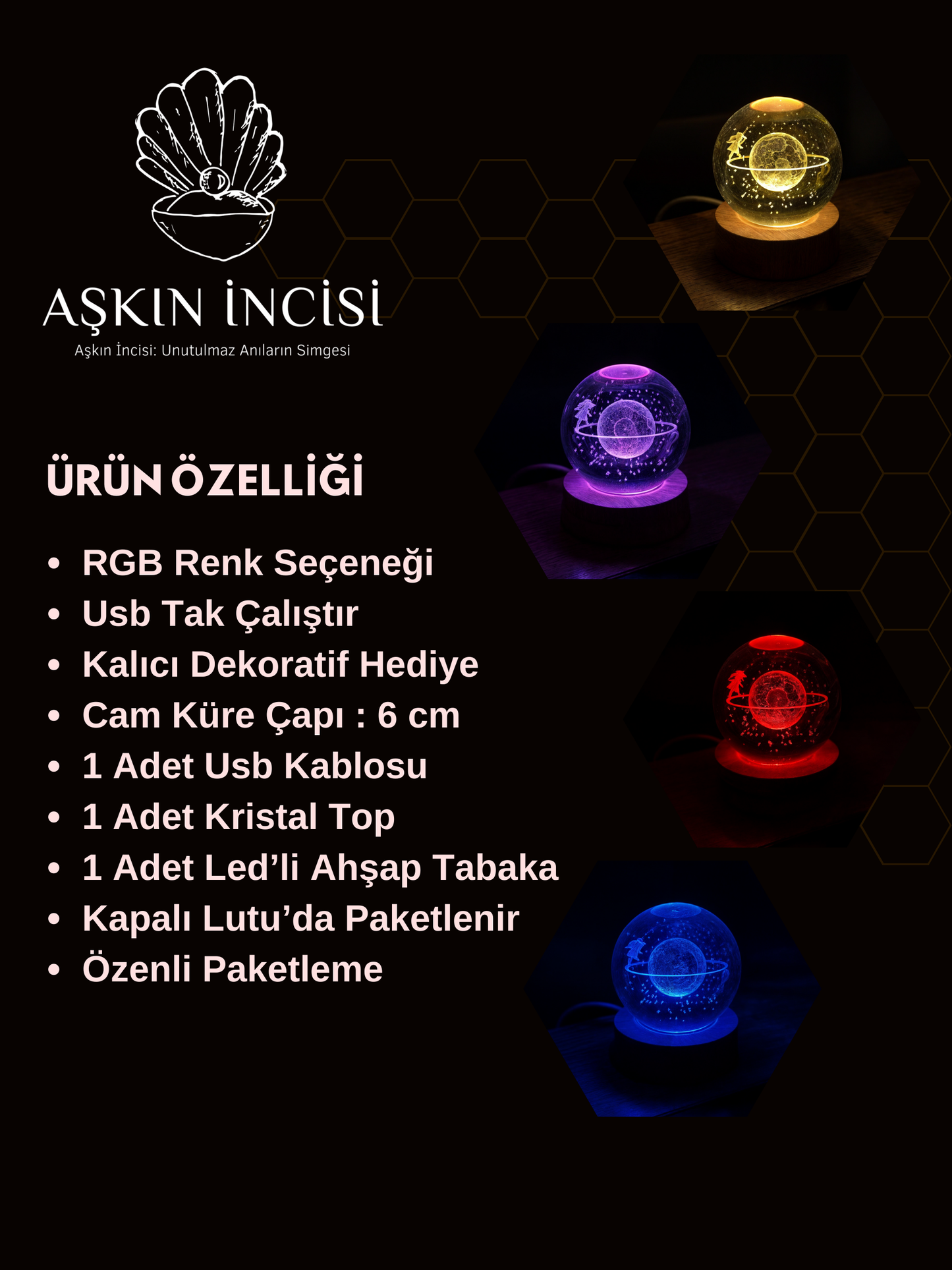 RGB Işıklı Satürn Kız Kar Küresi – Dekoratif Gece Lambası